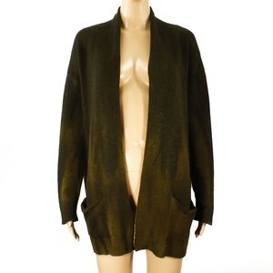 Avant Toi Cashmere Green Black Abstract Knit Lightweight Cardigan Sweater